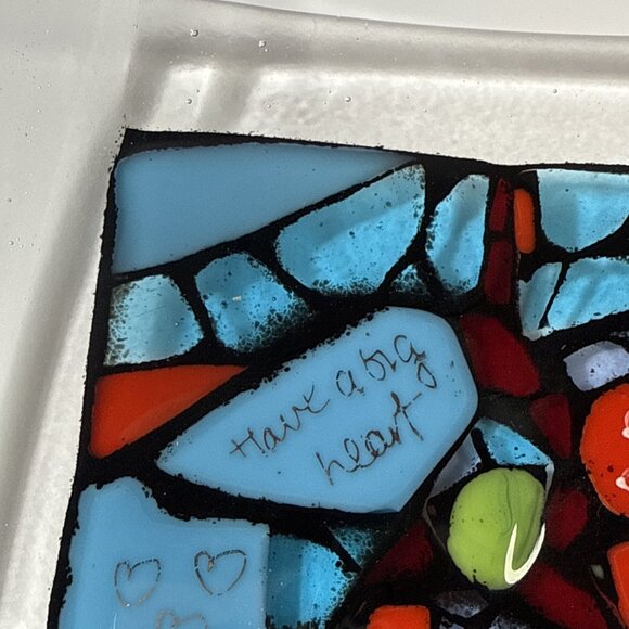 Signed Studio Fused Art Glass Mosaic Stained Glass Style Plate - Picture 3 of 10